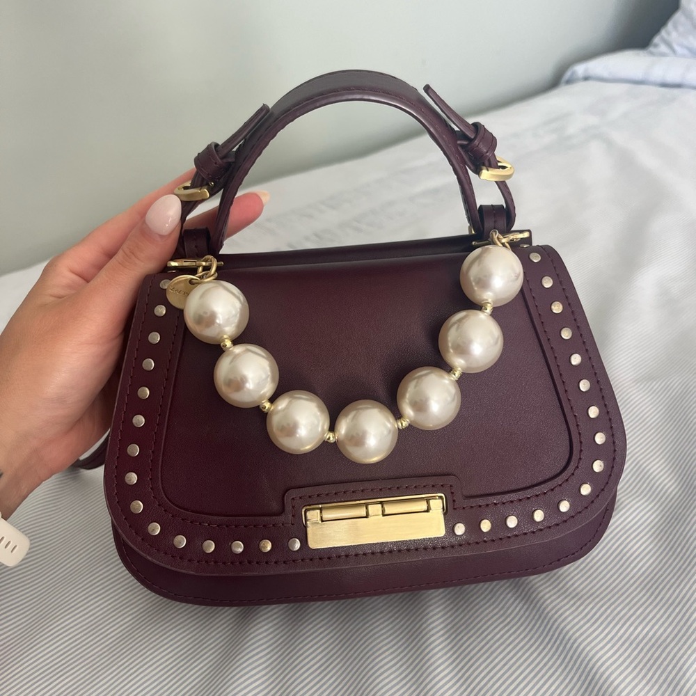 Zac Posen Chantelle burgundy studded saddle bag